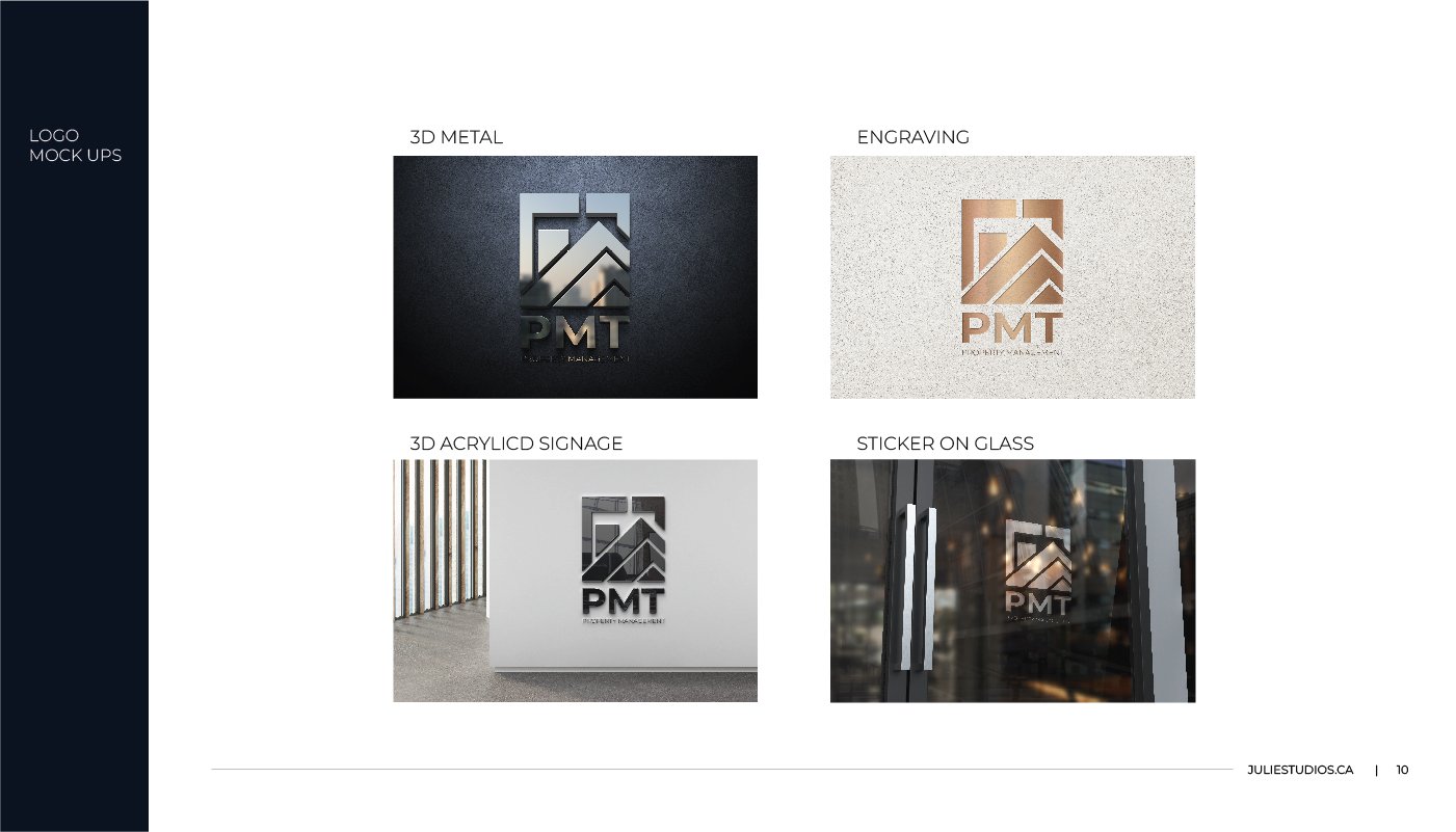 four different logos for metal and glass